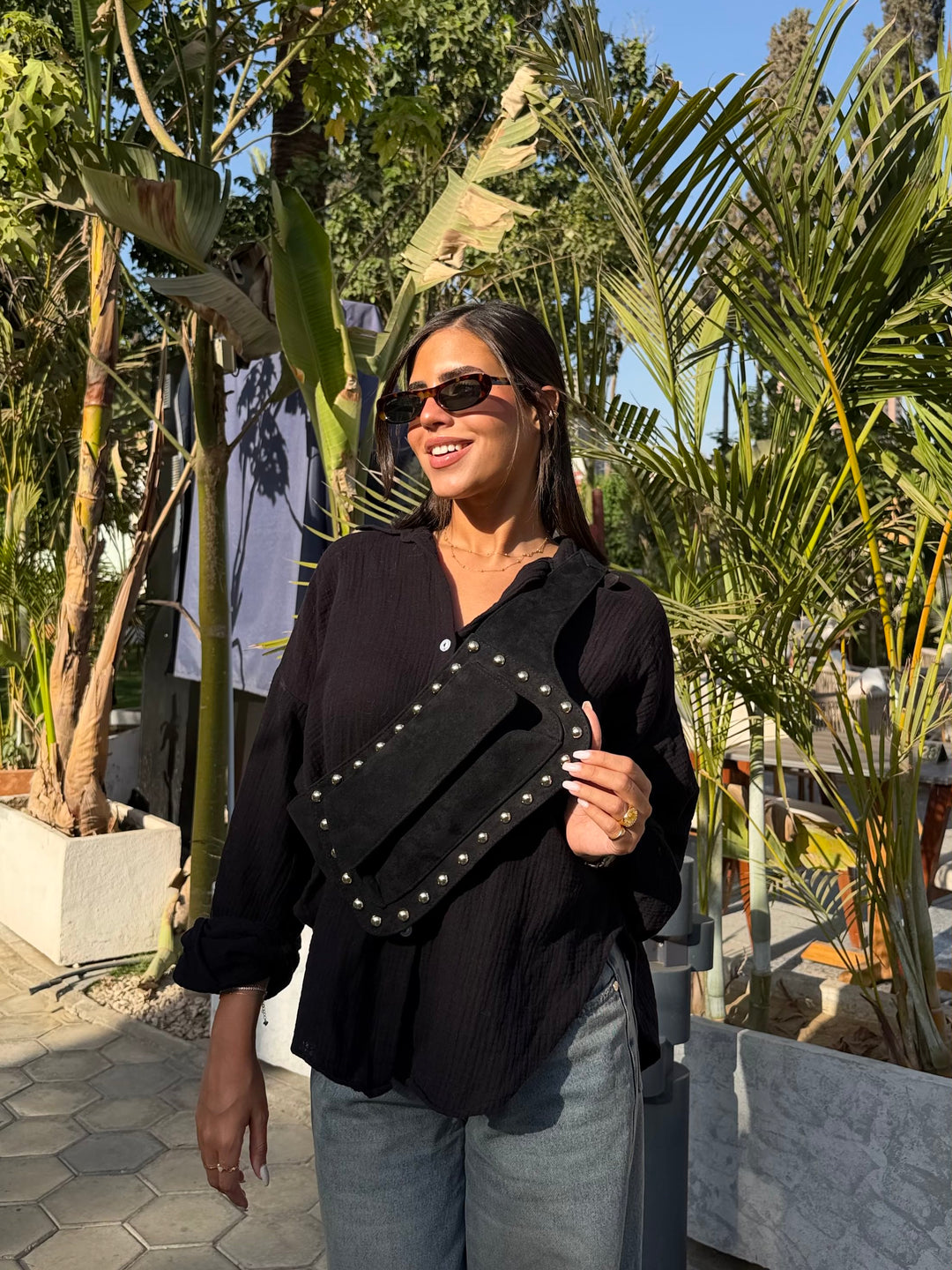 The Dakota Studded Waist Bag - Black