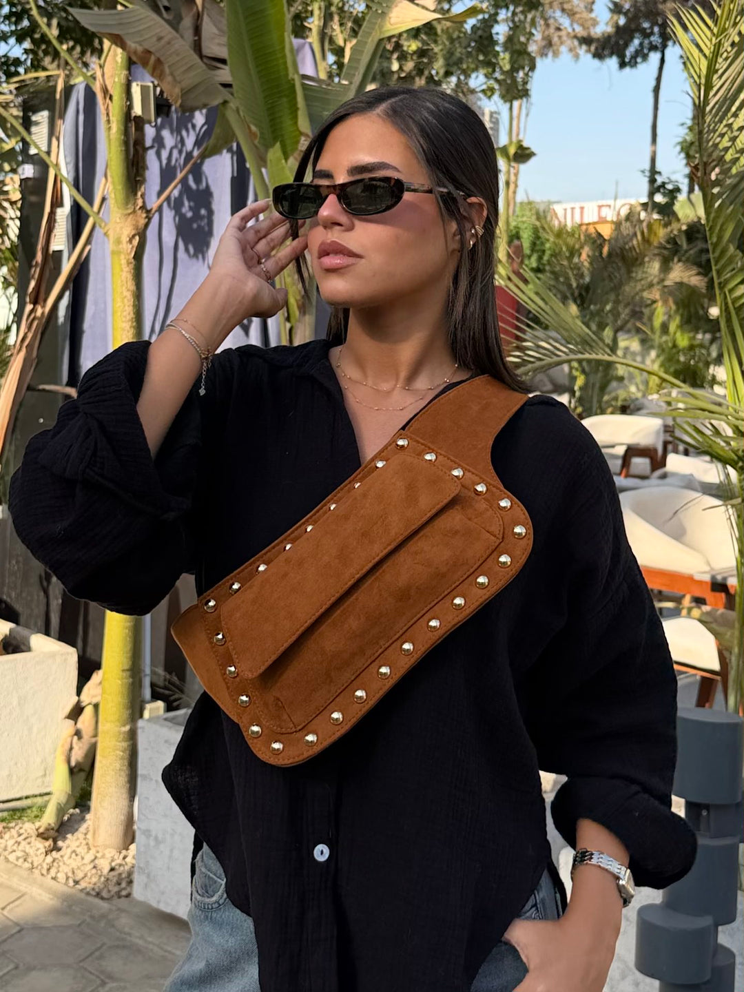 The Dakota Studded Waist Bag - Havane