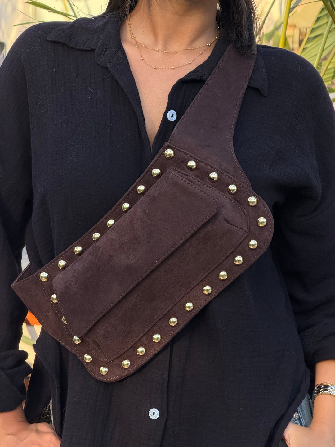 The Dakota Studded Waist Bag - Brown