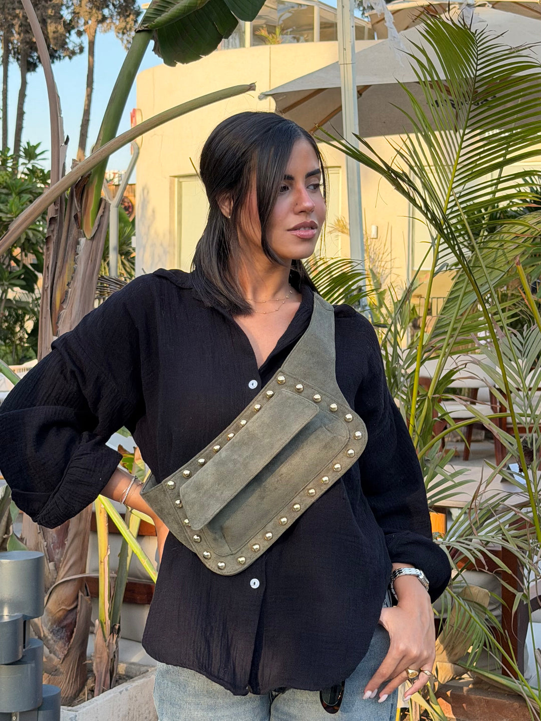 The Dakota Studded Waist Bag - Olive
