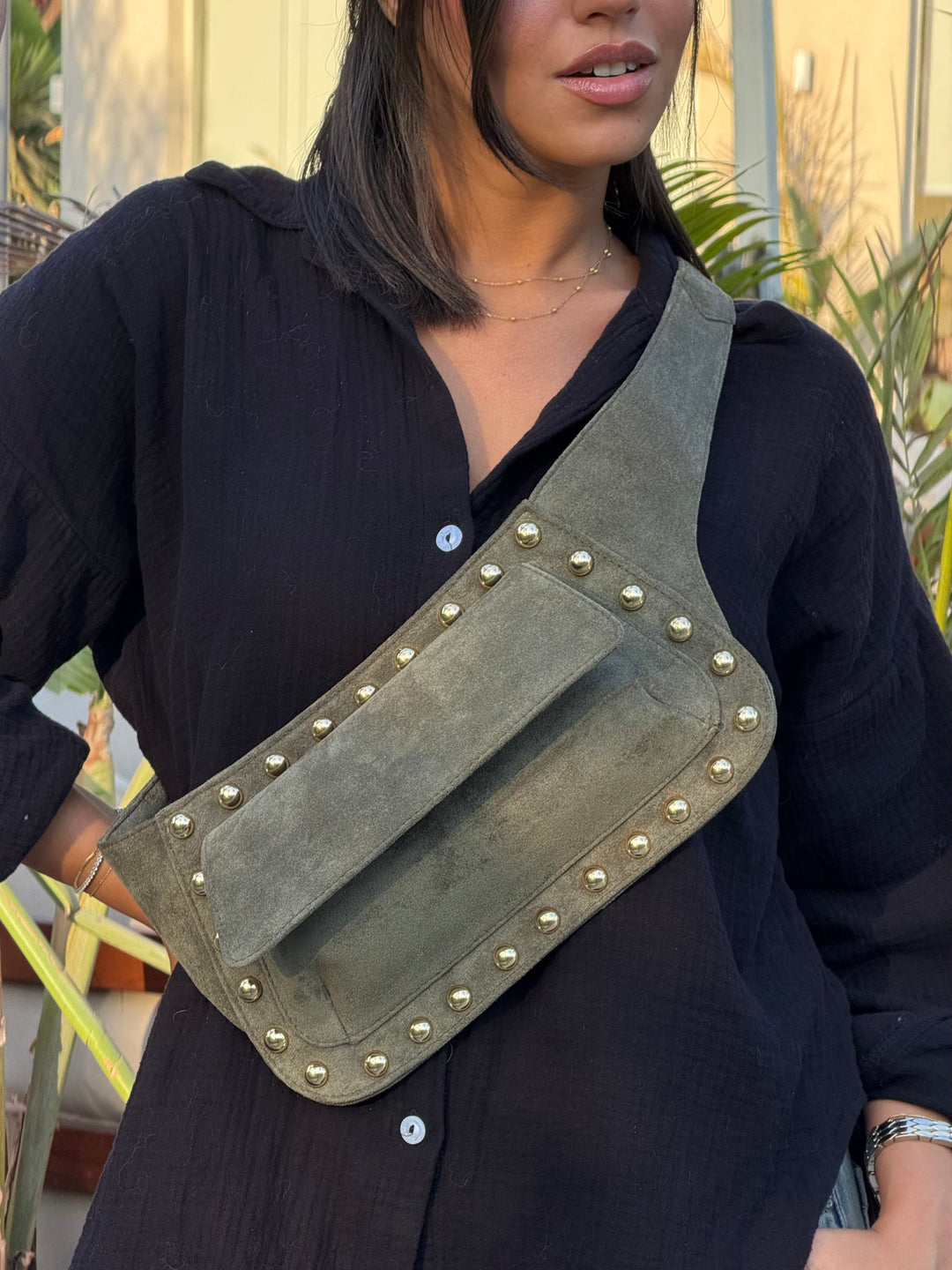 The Dakota Studded Waist Bag - Olive