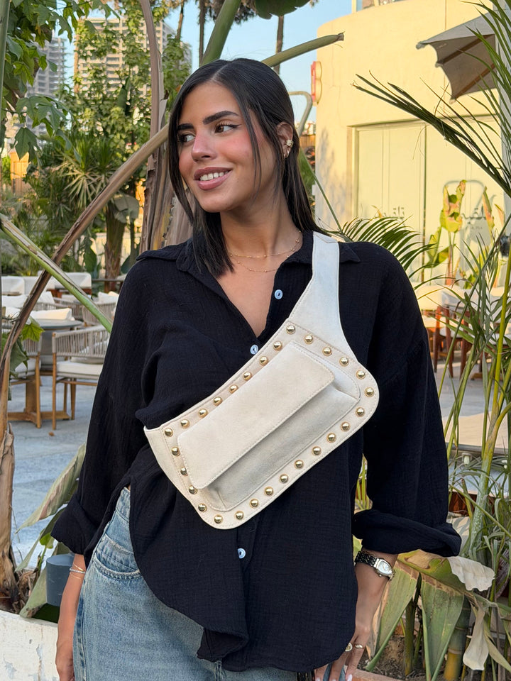The Dakota Studded Waist Bag - Beige