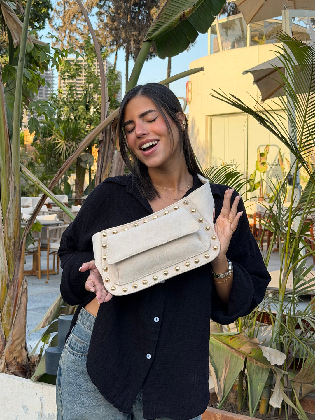 The Dakota Studded Waist Bag - Beige