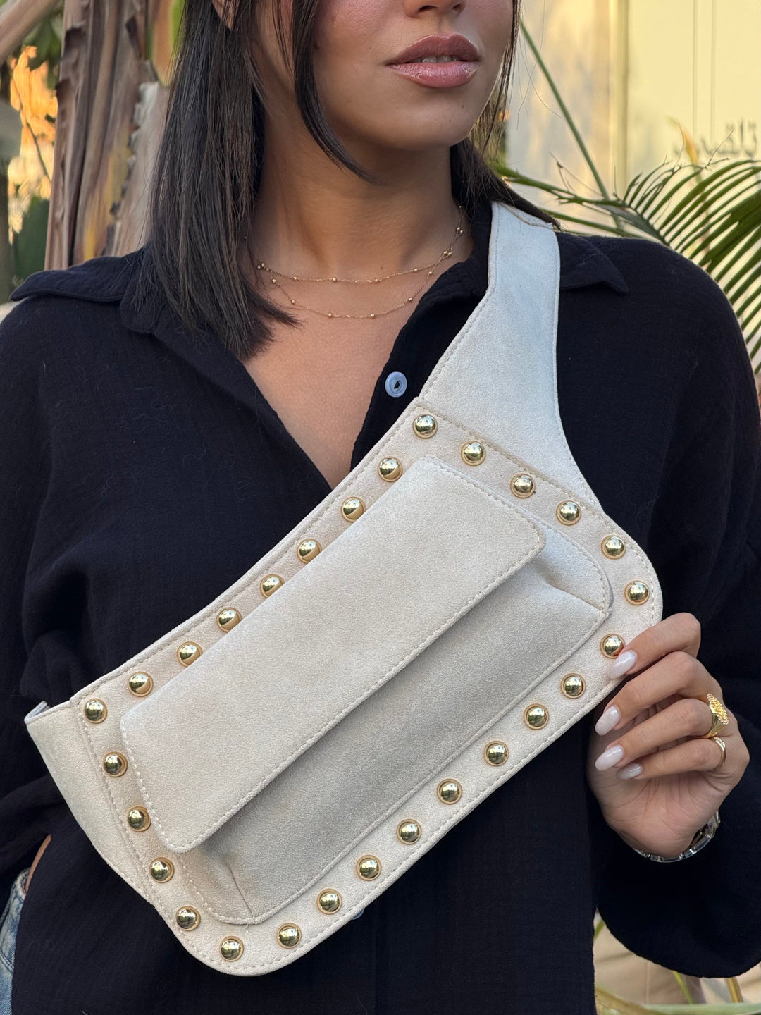 The Dakota Studded Waist Bag - Beige