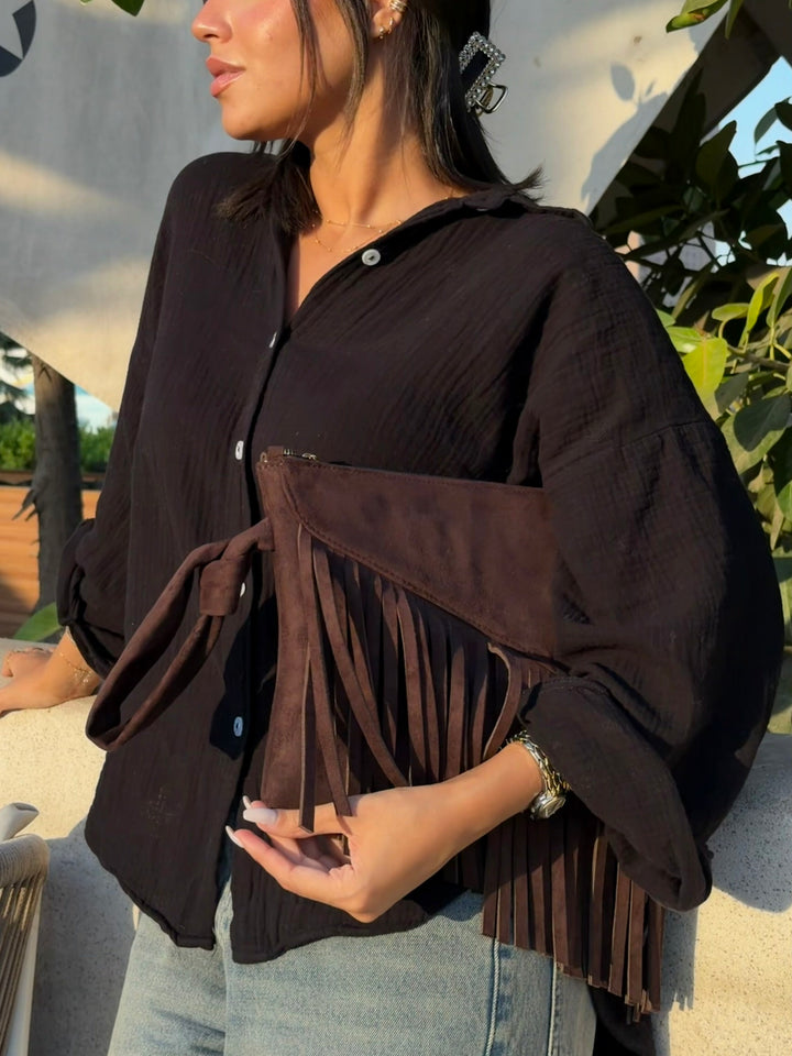 The Paloma Fringe Suede Clutch - Brown