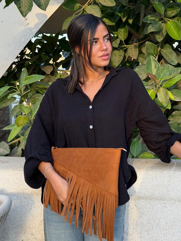 The Paloma Fringe Suede Clutch - Havane