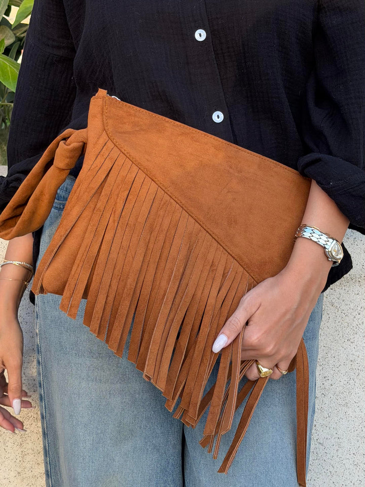 The Paloma Fringe Suede Clutch - Havane