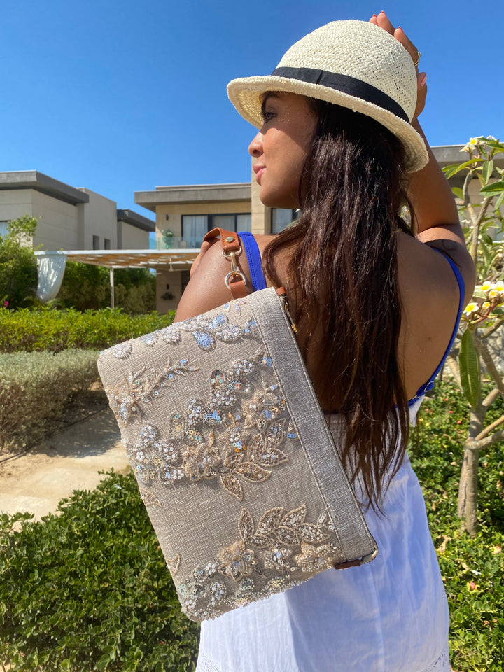 Luna Bloom Embroidered Shoulder Clutch