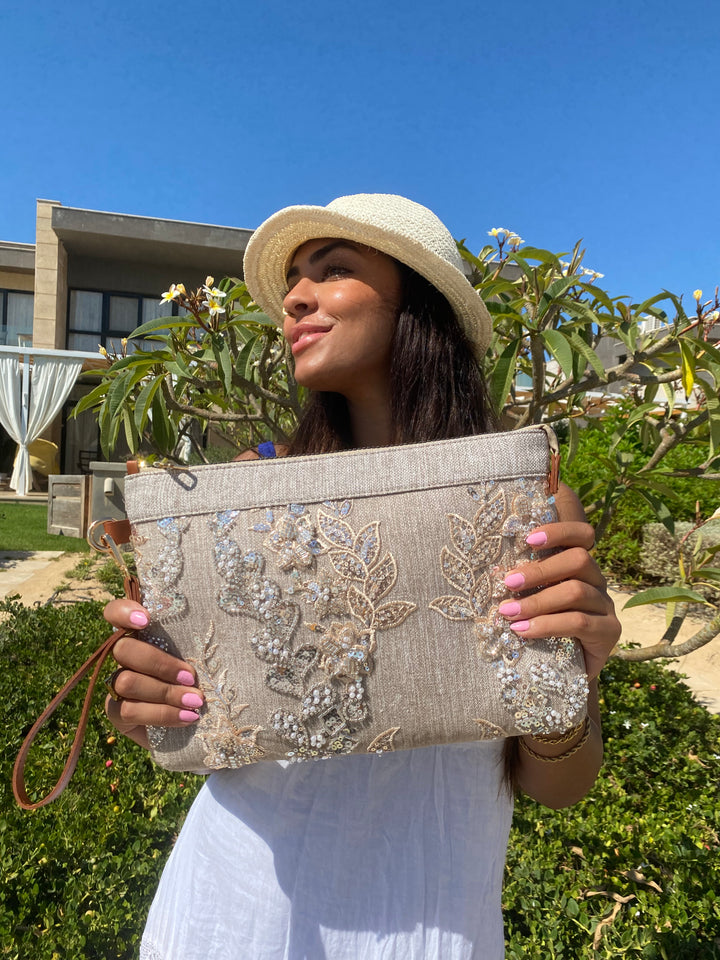 Luna Bloom Embroidered Shoulder Clutch