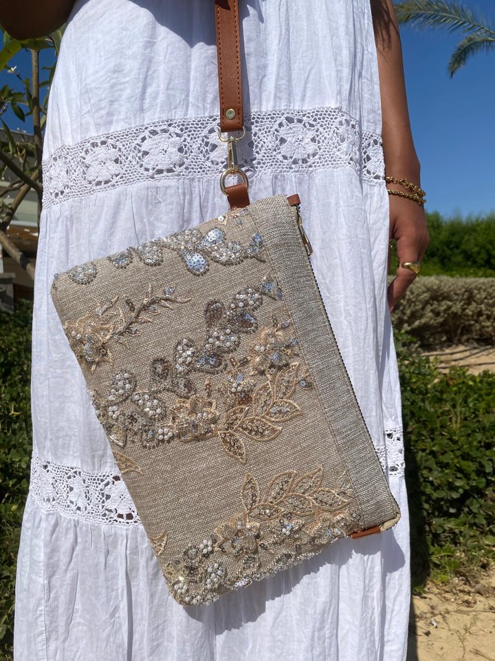 Luna Bloom Embroidered Shoulder Clutch