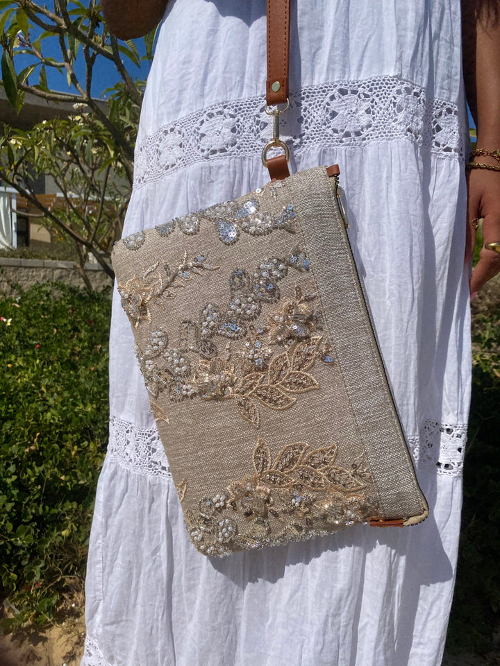 Luna Bloom Embroidered Shoulder Clutch