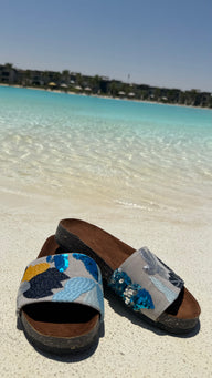 Azure Bloom Sequin Slides
