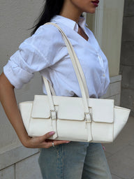 The Sloan Structured Leather Shoulder Bag - Beige