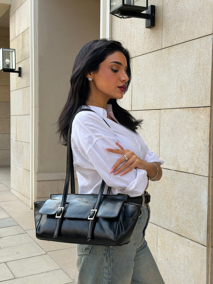 The Sloan Structured Leather Shoulder Bag - Black
