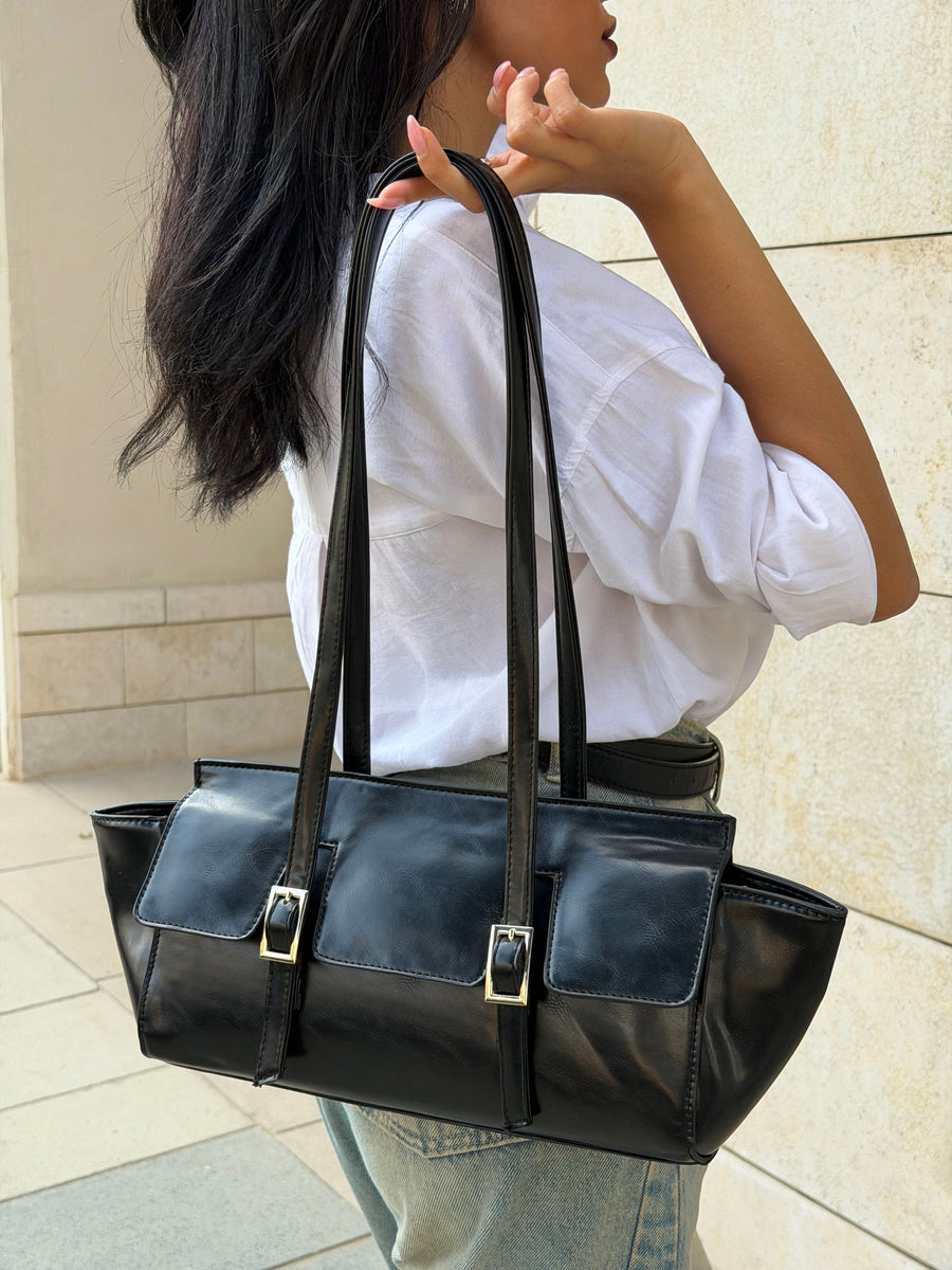 The Sloan Structured Leather Shoulder Bag - Black