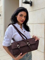 The Sloan Structured Suede Shoulder Bag - Brown