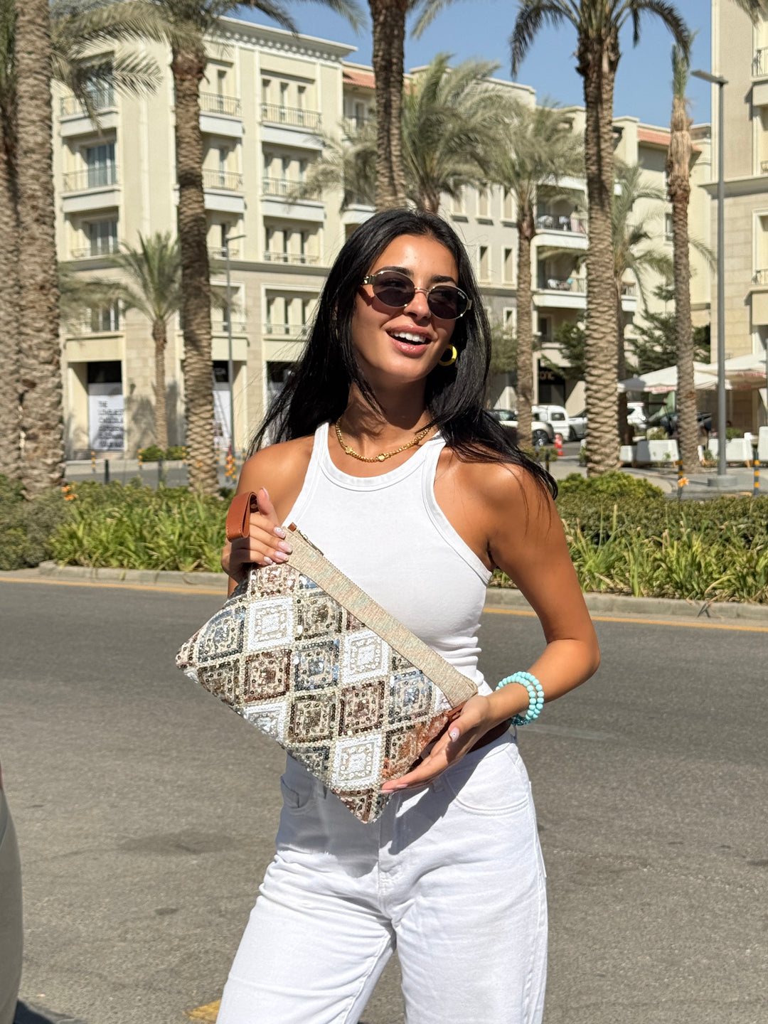 Mosaic Luxe Sequin Clutch Gold