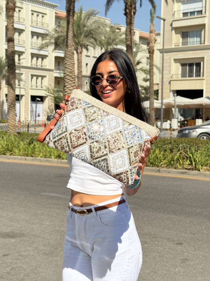 Mosaic Luxe Sequin Clutch Gold