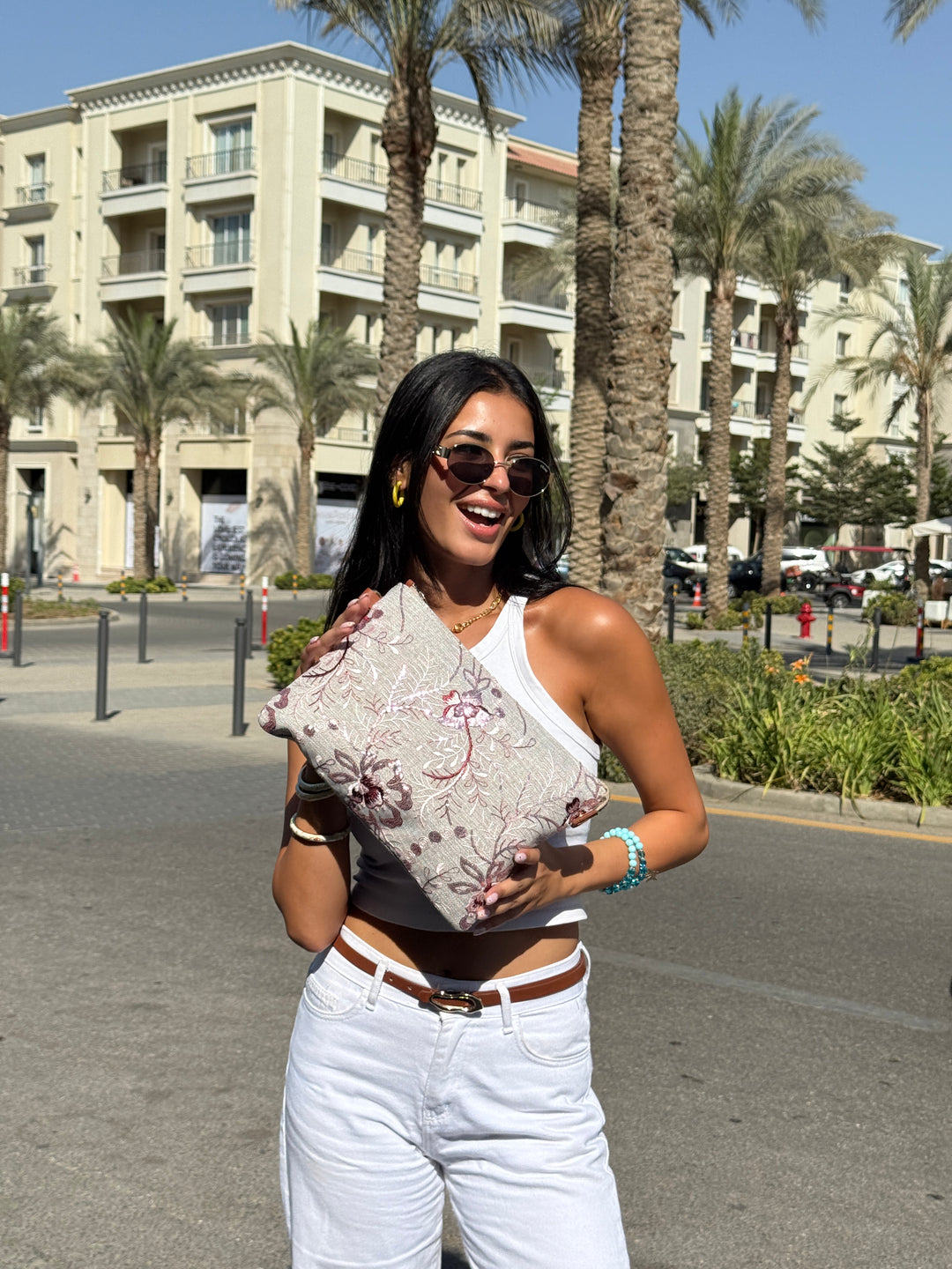 Rosewood Bloom Embroidered Shoulder Clutch