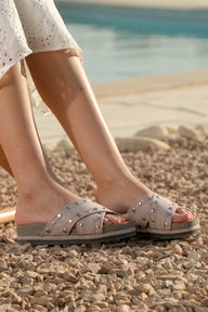 Rose Studded Cross Strap Summer Slides for Women