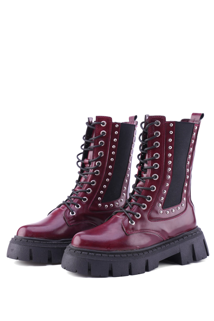 "The Riot" Studded Platform Combat Boots "Maroon"