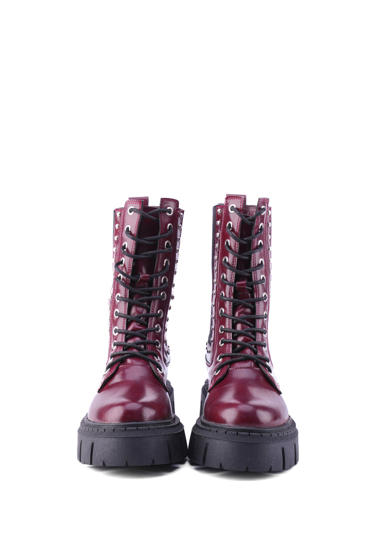 "The Riot" Studded Platform Combat Boots "Maroon"
