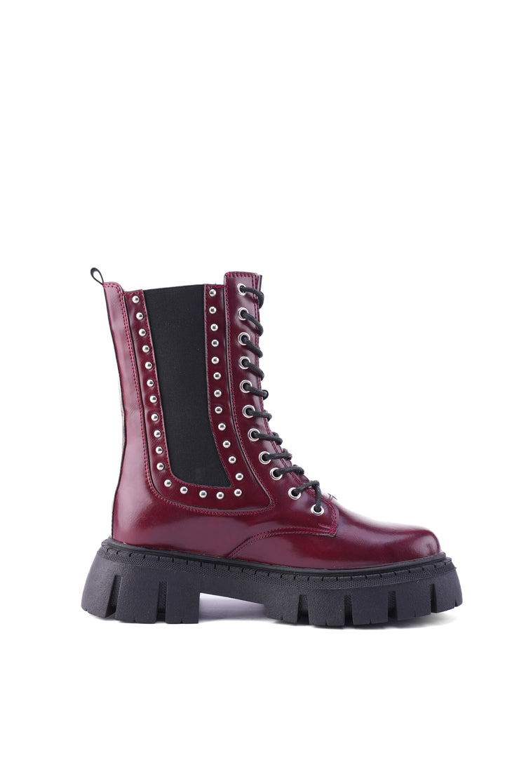 "The Riot" Studded Platform Combat Boots "Maroon"