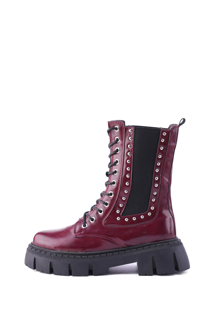 "The Riot" Studded Platform Combat Boots "Maroon"