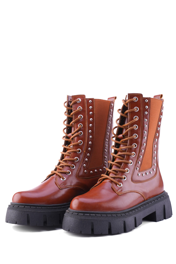"The Riot" Studded Platform Combat Boots "Havana"