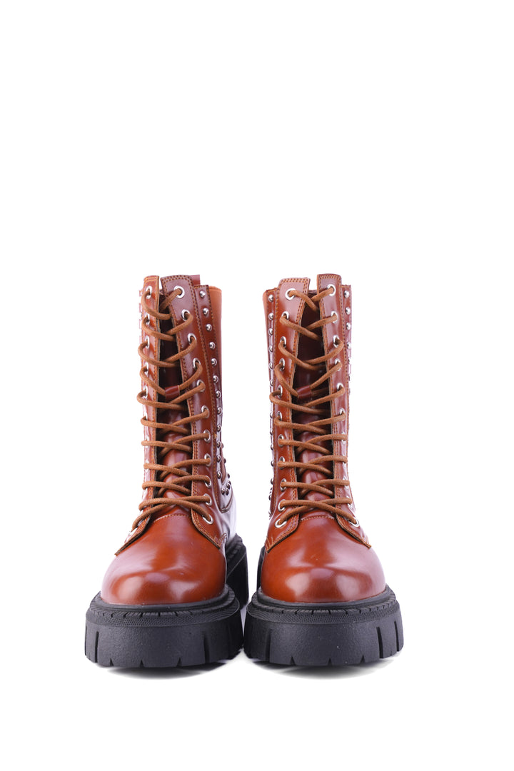 "The Riot" Studded Platform Combat Boots "Havana"