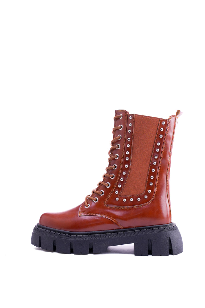 "The Riot" Studded Platform Combat Boots "Havana"