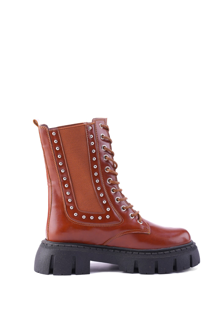 "The Riot" Studded Platform Combat Boots "Havana"