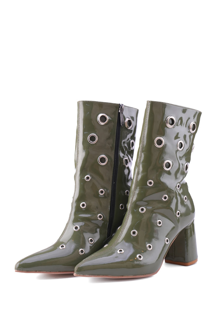 Vanguard Eyelet Heel Boots | Olive Patent