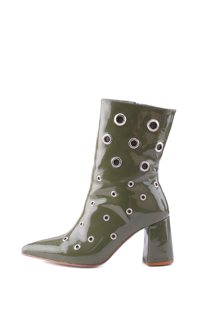 Vanguard Eyelet Heel Boots | Olive Patent