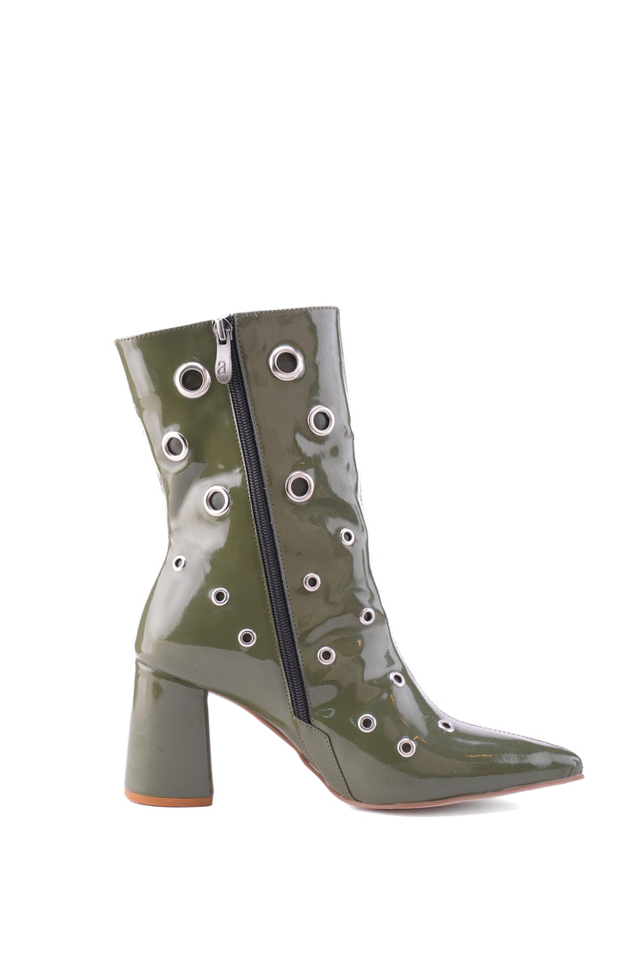 Vanguard Eyelet Heel Boots | Olive Patent