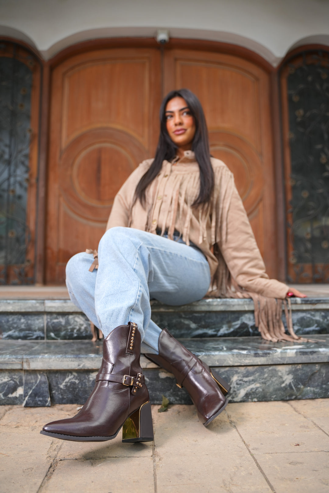 Havana Gold Heel Leather Boots | Brown