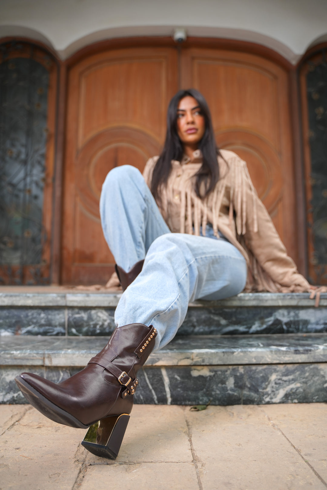 Havana Gold Heel Leather Boots | Brown