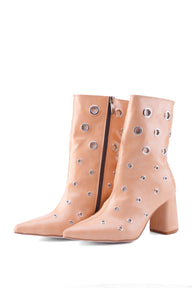 Vanguard Eyelet High-Heel Boot | Nude & Chocolate