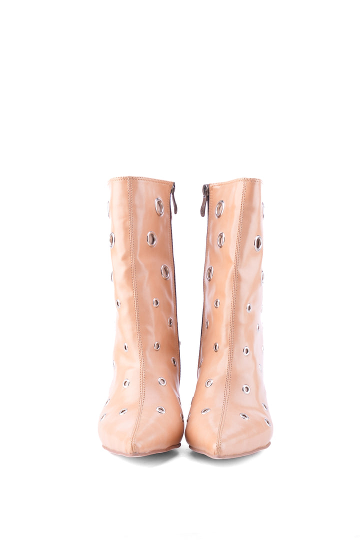 Vanguard Eyelet High-Heel Boot | Nude & Chocolate