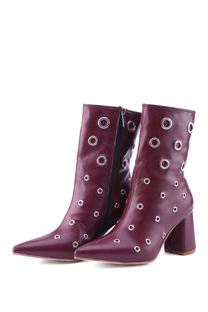 Siren Eyelet Block Boot | Burgundy