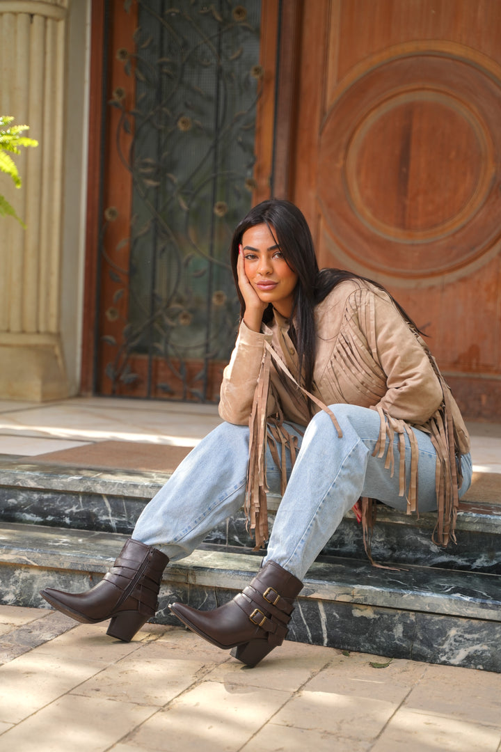 Sahara Triple Strap Leather Boots | Brown