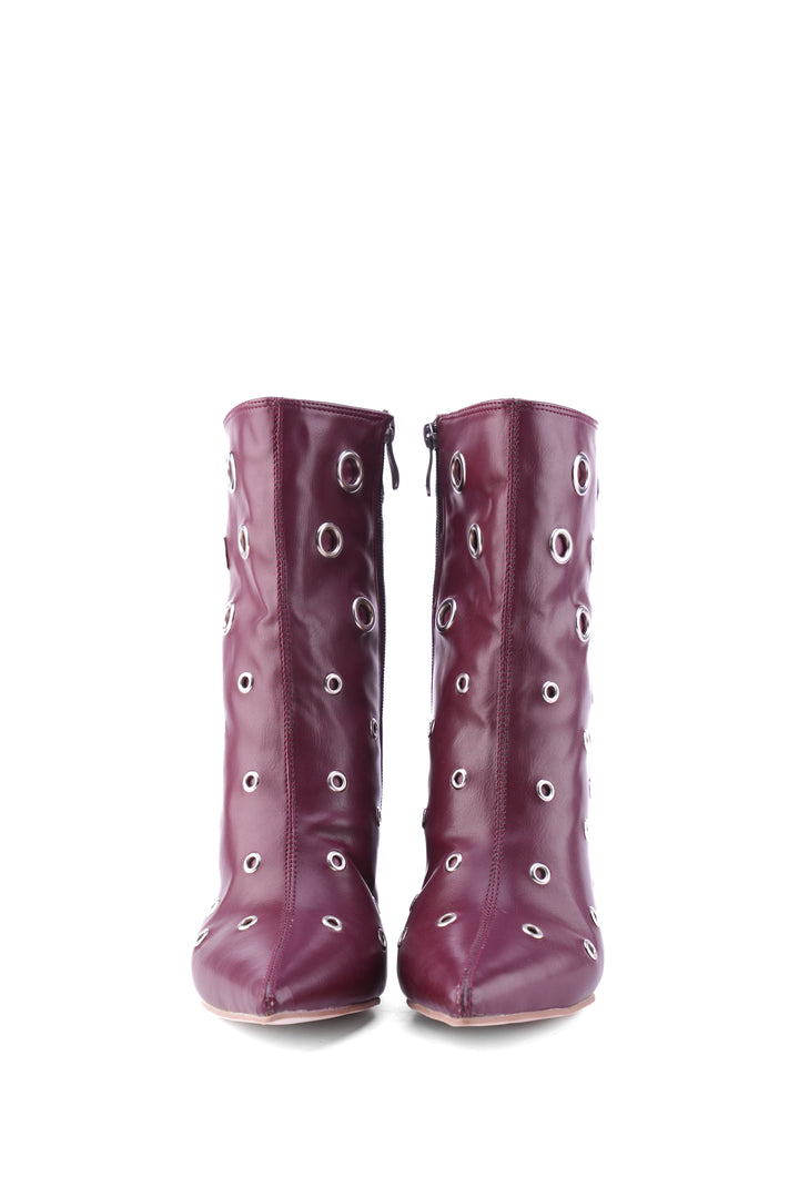 Siren Eyelet Block Boot | Burgundy
