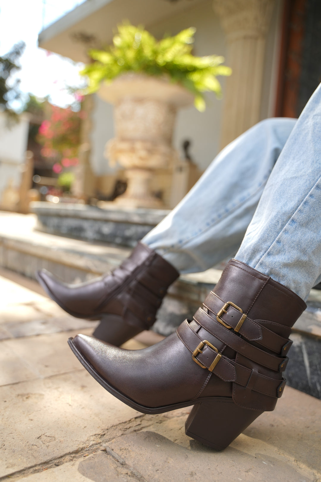 Sahara Triple Strap Leather Boots | Brown