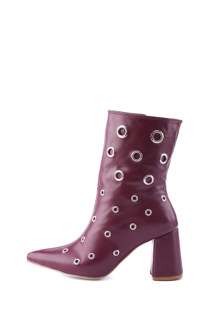 Siren Eyelet Block Boot | Burgundy