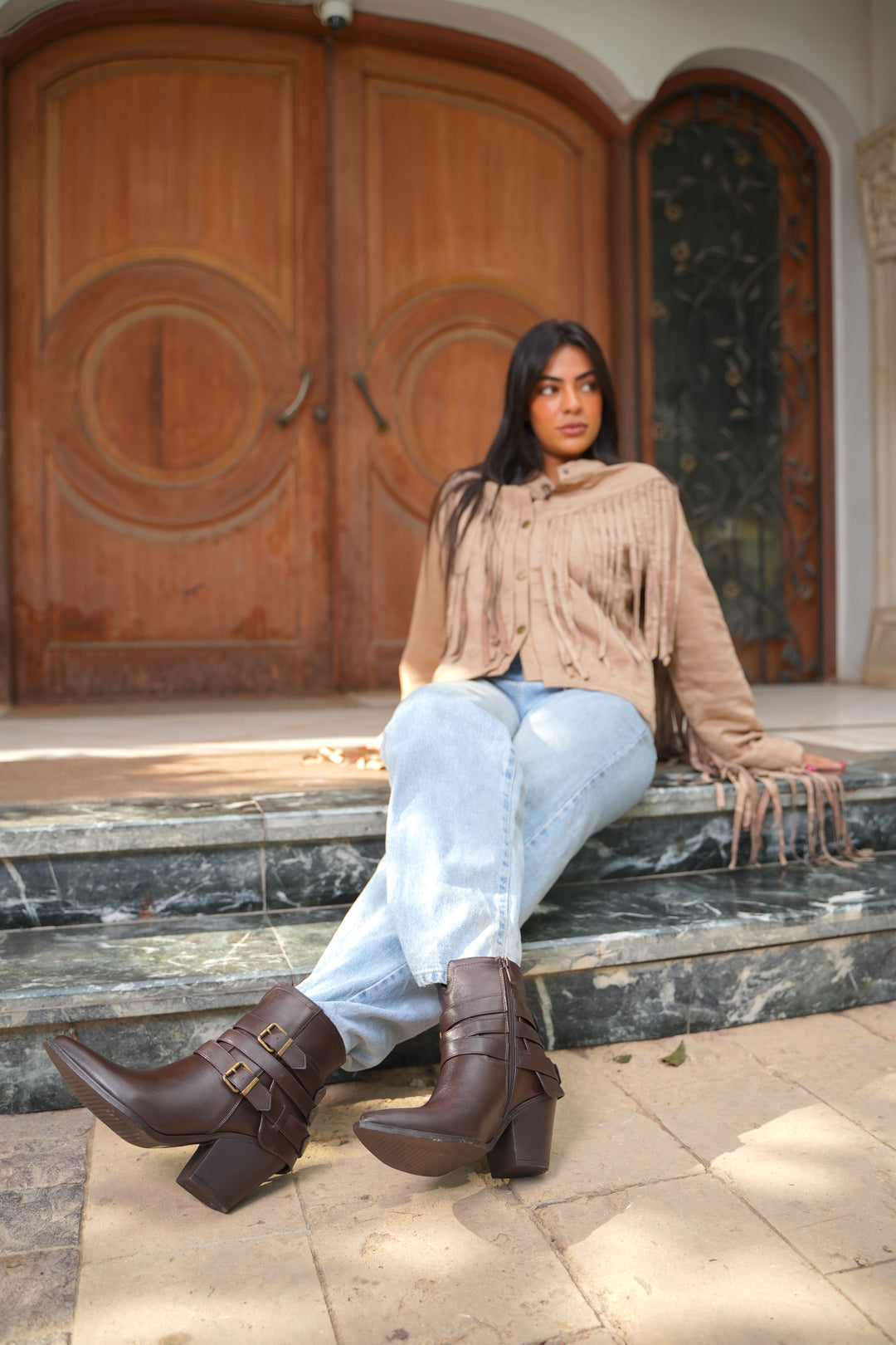 Sahara Triple Strap Leather Boots | Brown