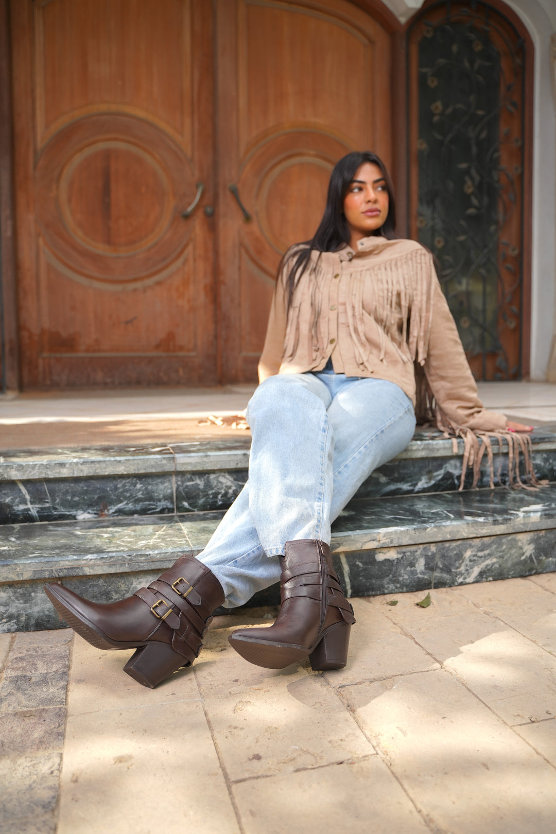 Sahara Triple Strap Leather Boots | Brown