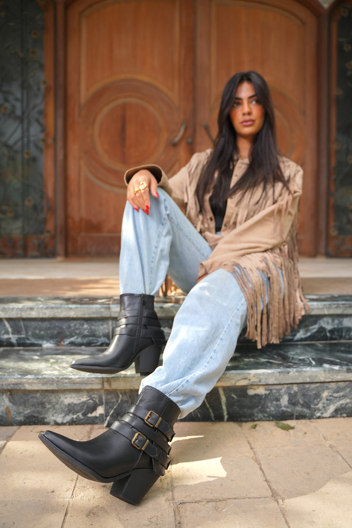 Sahara Triple Strap Leather Boots | black