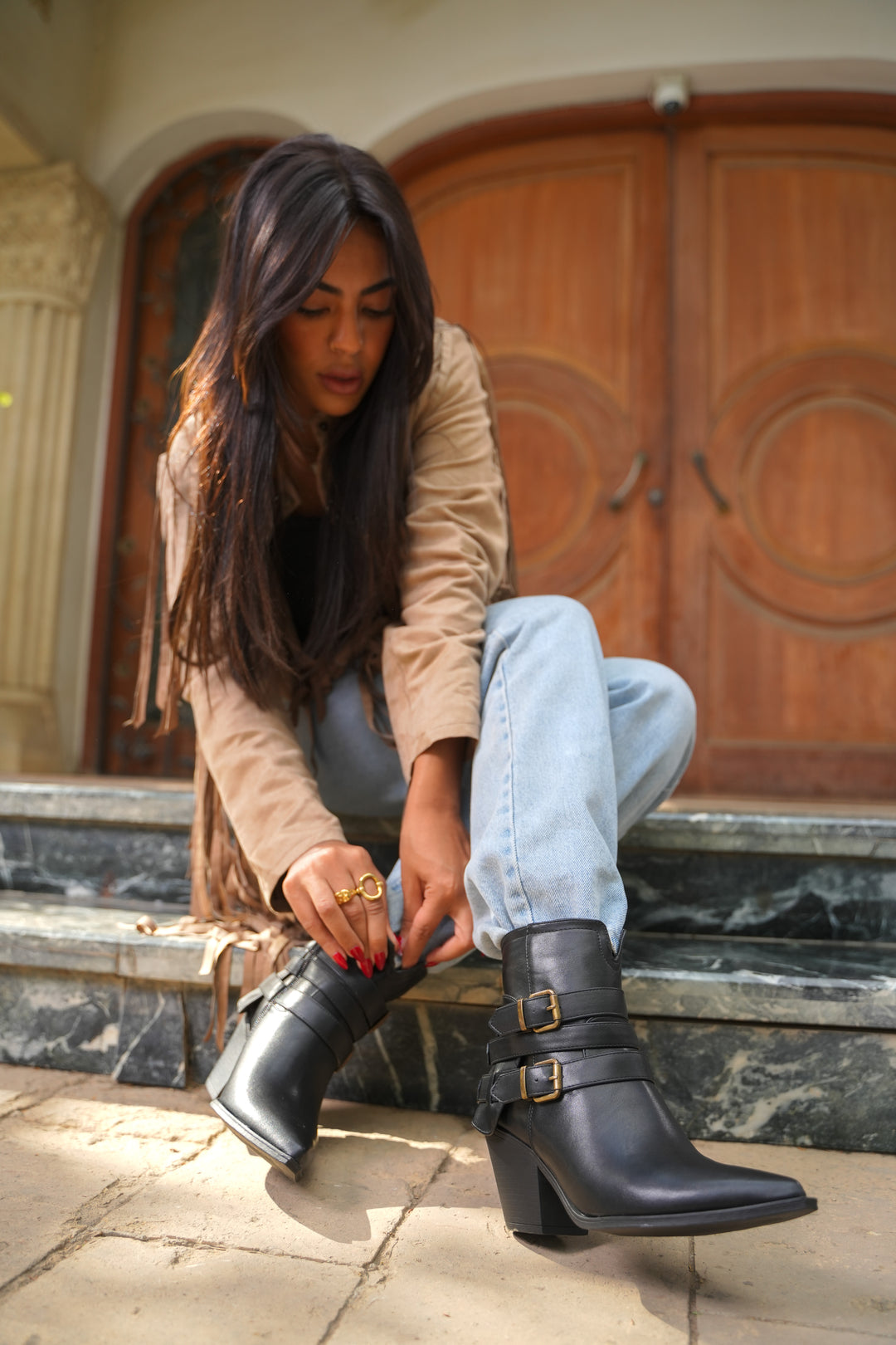 Sahara Triple Strap Leather Boots | black