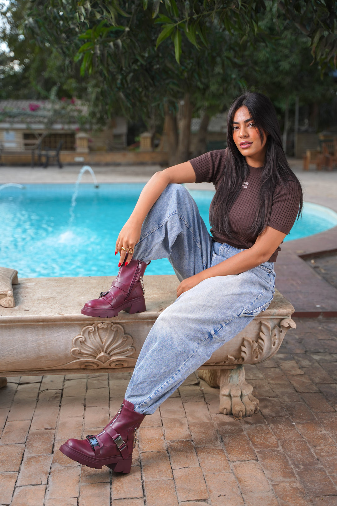 Rebel Chain Boots | Burgundy