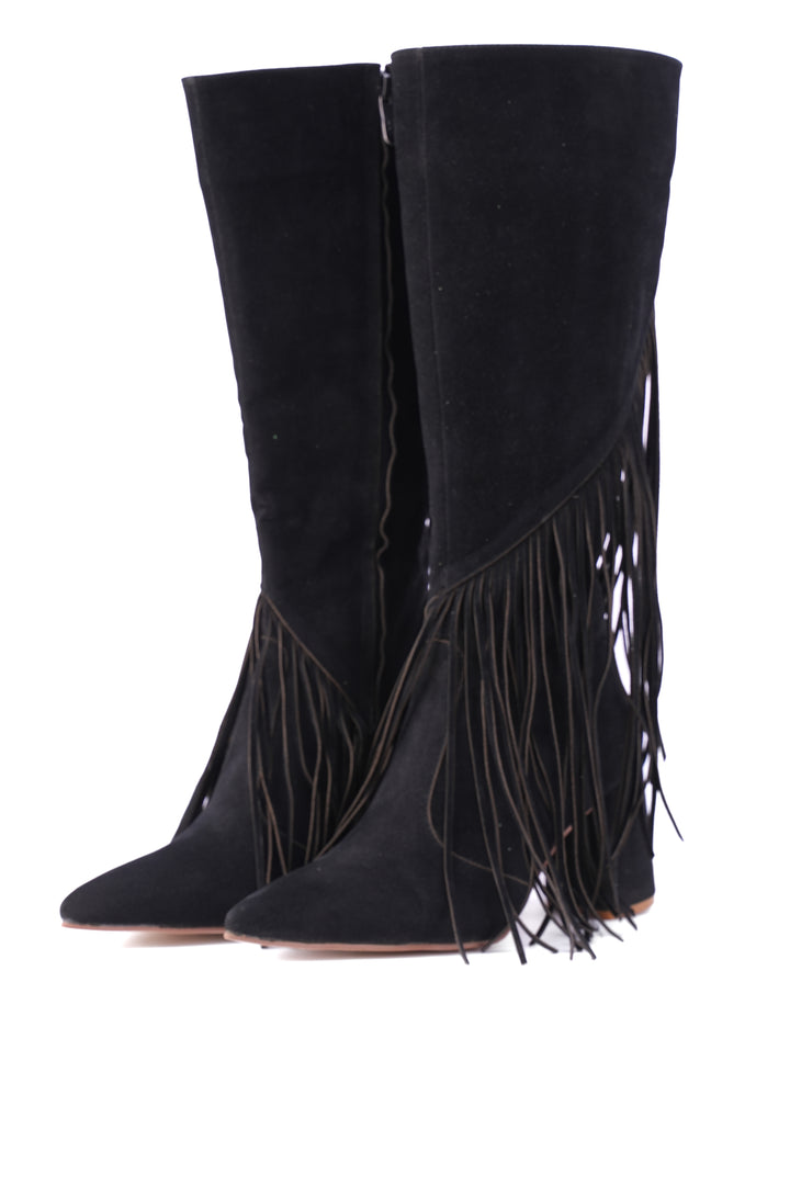 Wildheart Fringe Knee Boot| Black
